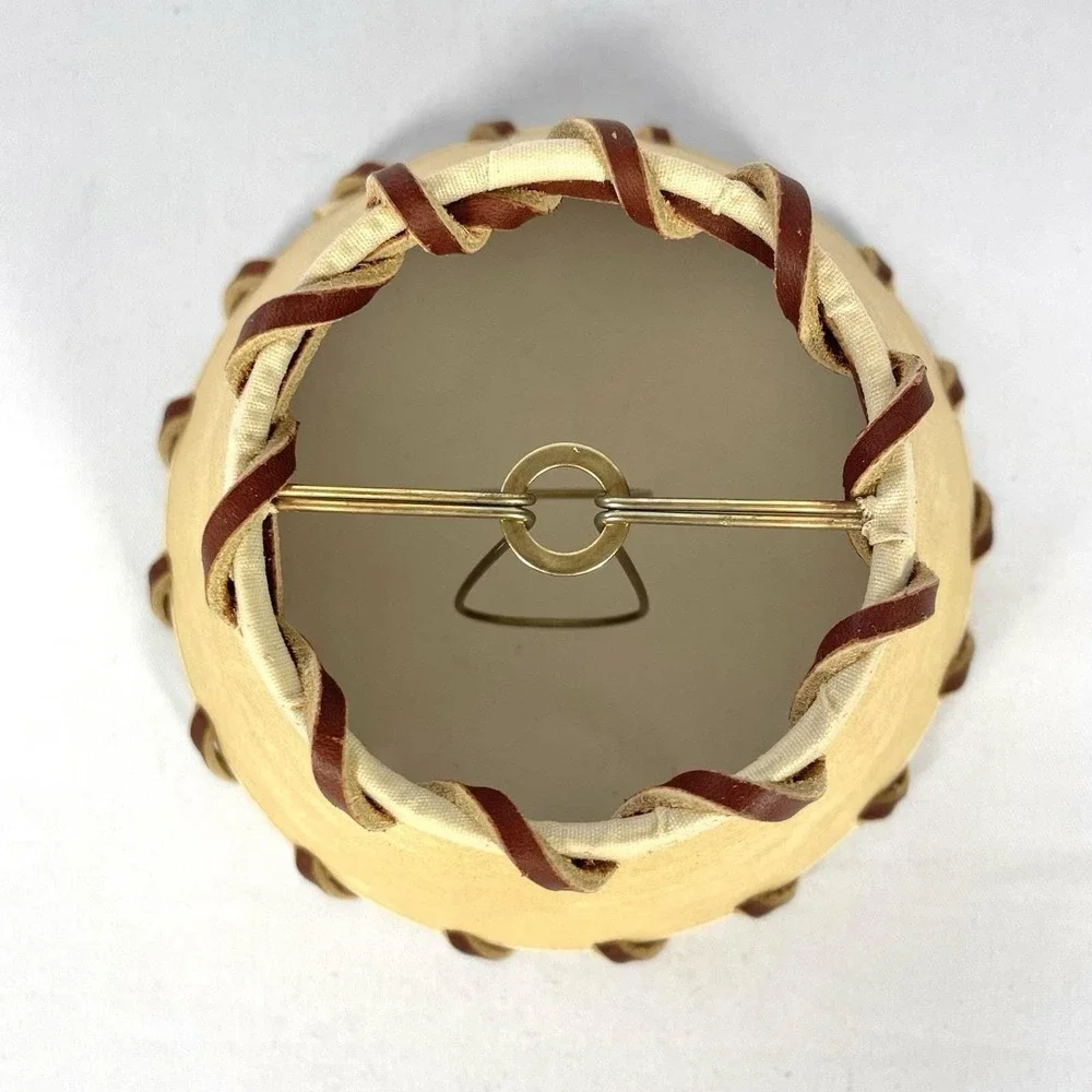 Vintage Tan Faux‎ Leather Whipstitch Clip-On Mini Lamp Shade Cabin 4